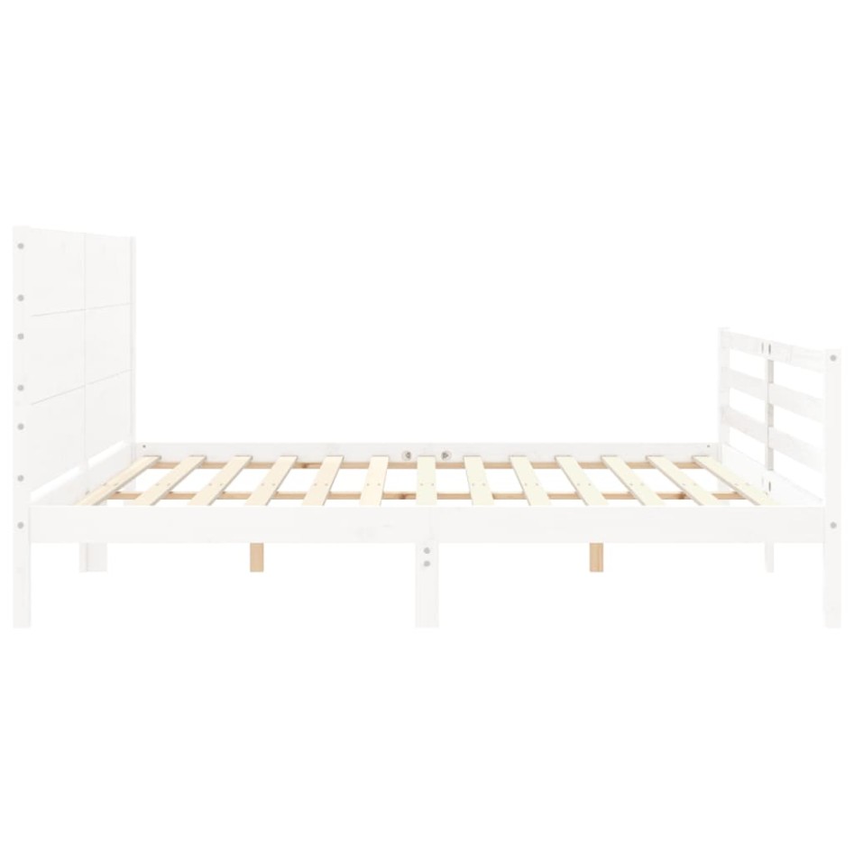 Estructura de cama con cabecero madera maciza blanco 200x200