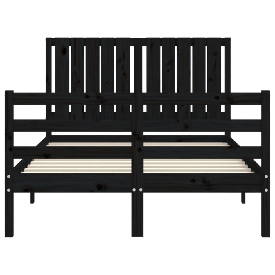 Estructura de cama con cabecero madera maciza negro 120x200
