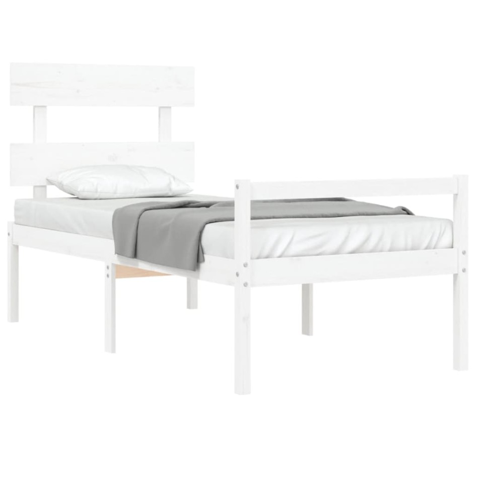 Cama personas mayores cabecero madera maciza blanco 90x200