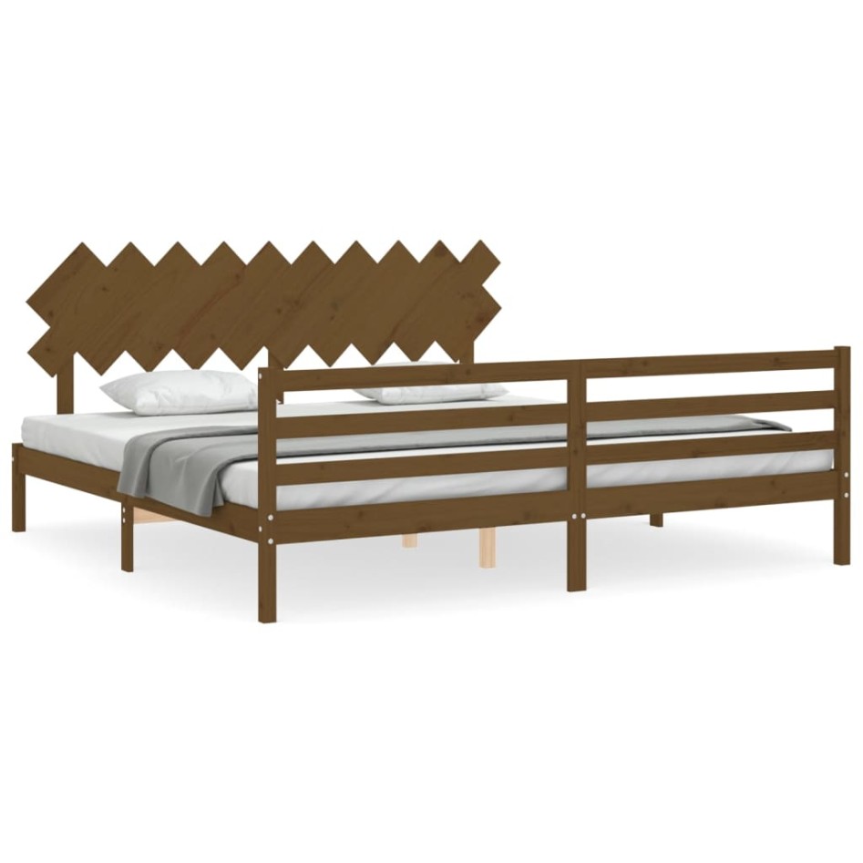 Estructura cama y cabecero madera maciza marrón miel 200x200