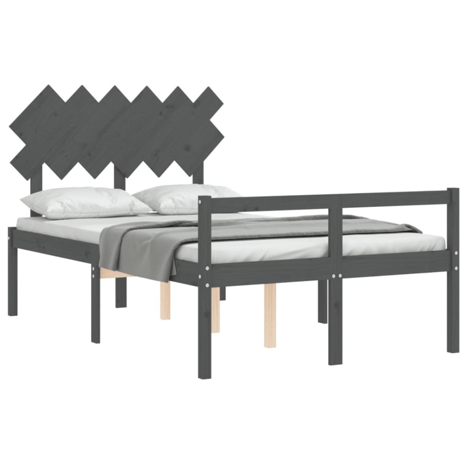 Cama personas mayores cabecero madera maciza gris 120x200
