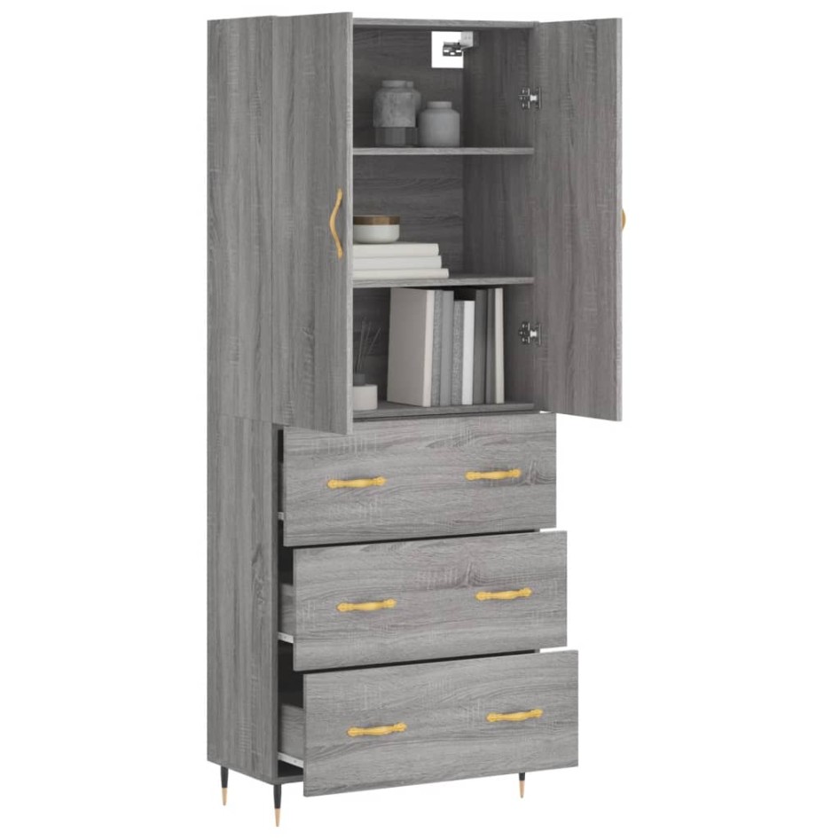 Aparador alto madera contrachapada gris sonoma 69,5x34x180