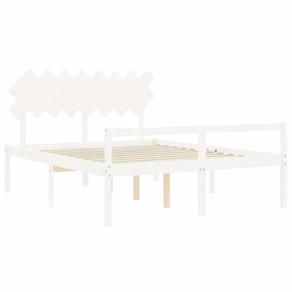 Cama personas mayores cabecero madera maciza blanco 160x200