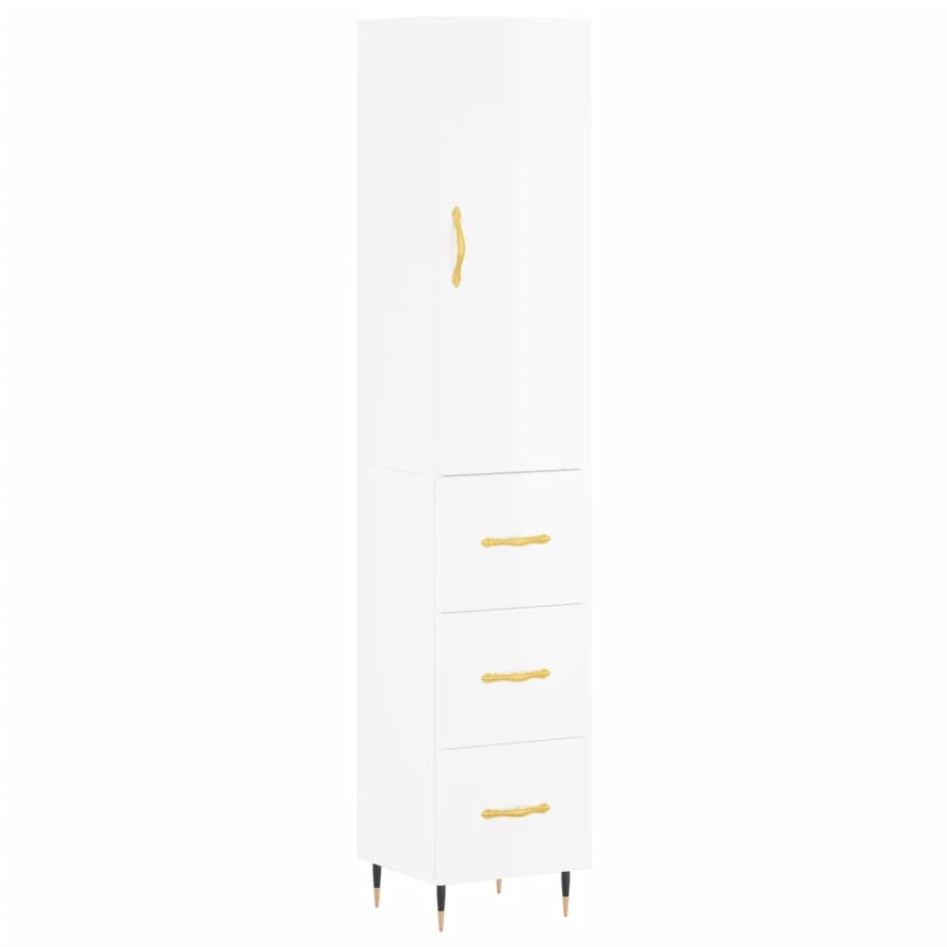 Aparador alto madera contrachapada blanco brillo 34,5x34x180