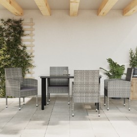 Juego de comedor jardín 5 pzas ratán sintético acero gris