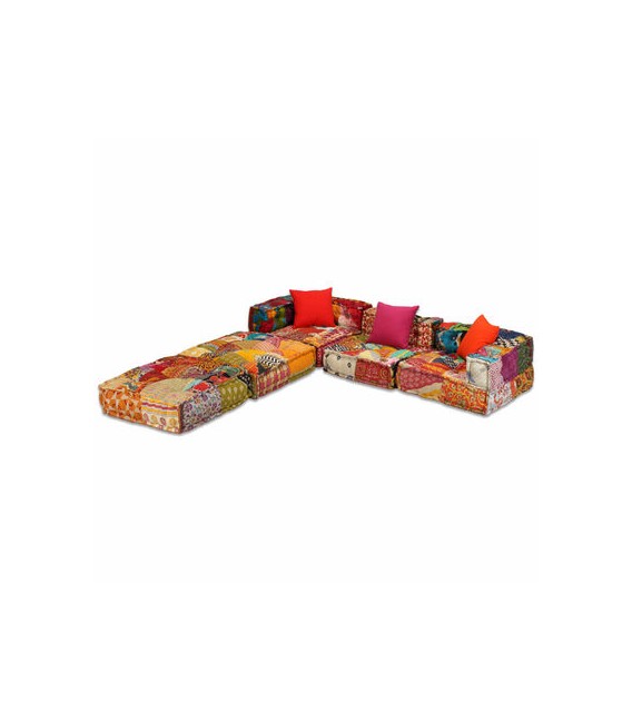 Sofá Puf modular de 3 plazas en patchwork, modelo Trio
