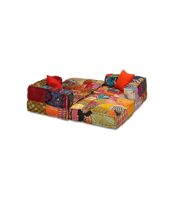 Sofá Puf modular de 3 plazas en patchwork, modelo Trio