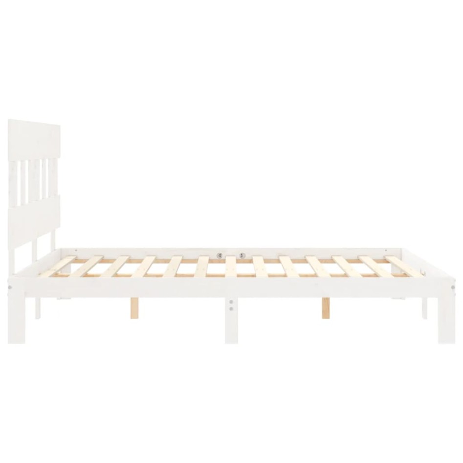 Estructura de cama con cabecero madera maciza blanco 160x200