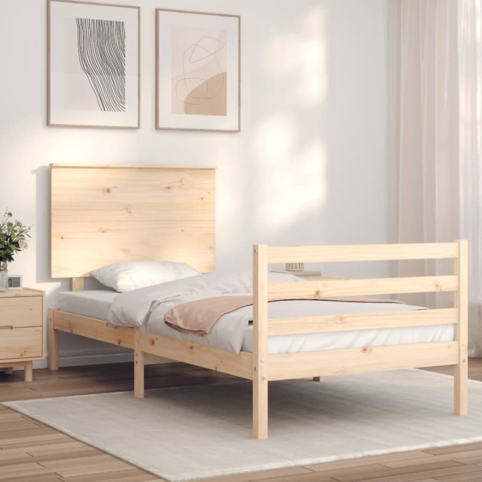 Estructura de cama con cabecero madera maciza 100x200