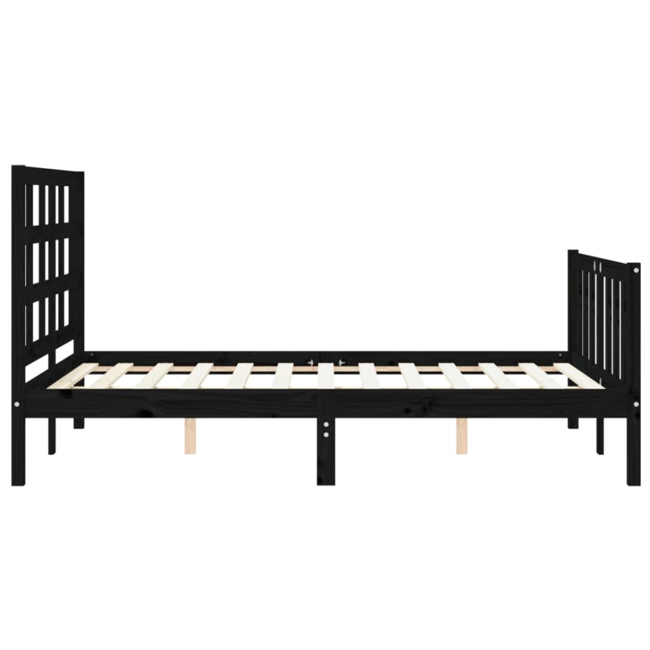 Estructura de cama con cabecero madera maciza negro 140x200