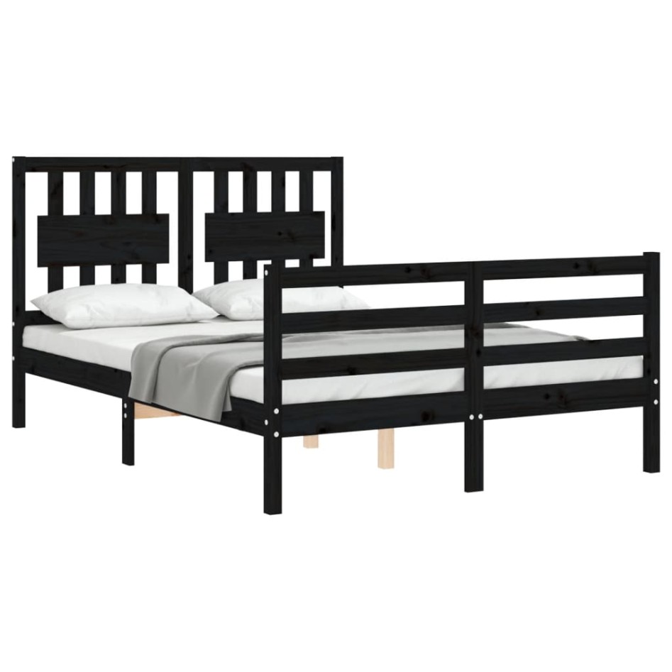 Estructura de cama con cabecero madera maciza negro 120x200