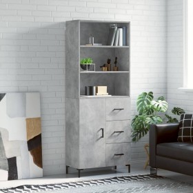Aparador alto madera contrachapada gris hormigón 69,5x34x180