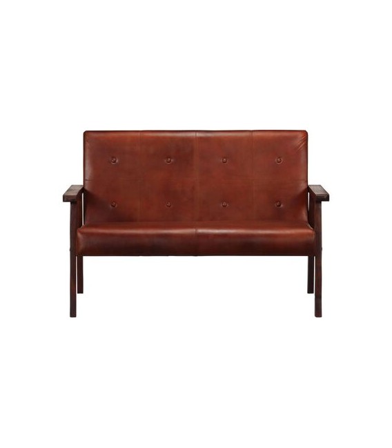 Sofá de 2 plazas cuero auténtico marrón, modelo Mois Marrón