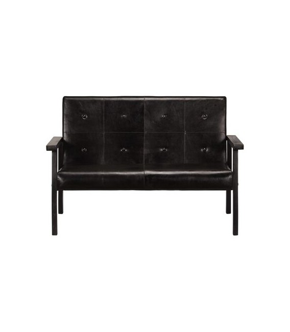 Sofá de 2 plazas cuero auténtico, modelo Mois Negro