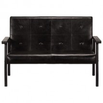 Sofá de 2 plazas cuero auténtico, modelo Mois Negro