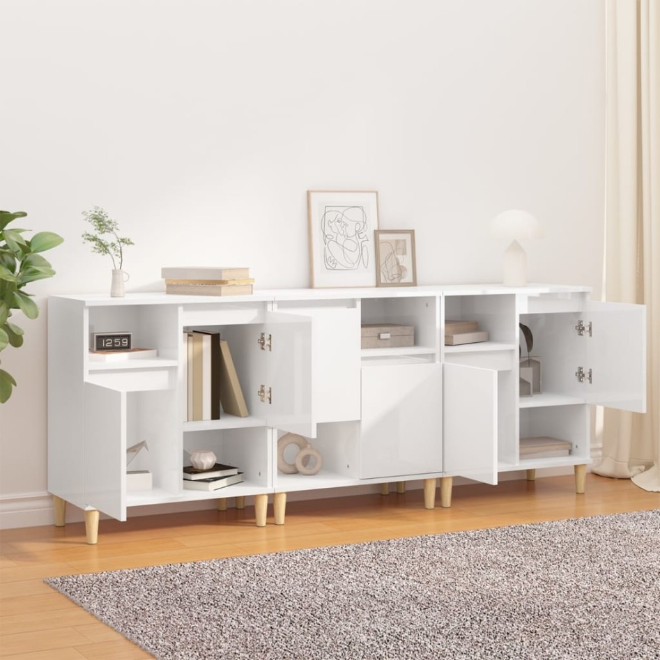 Aparadores 3 uds madera contrachapada blanco brillo 60x35x70