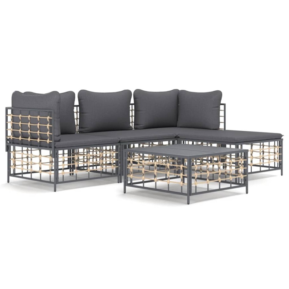Set muebles de jardín 4 pzas y cojines ratán PE gris