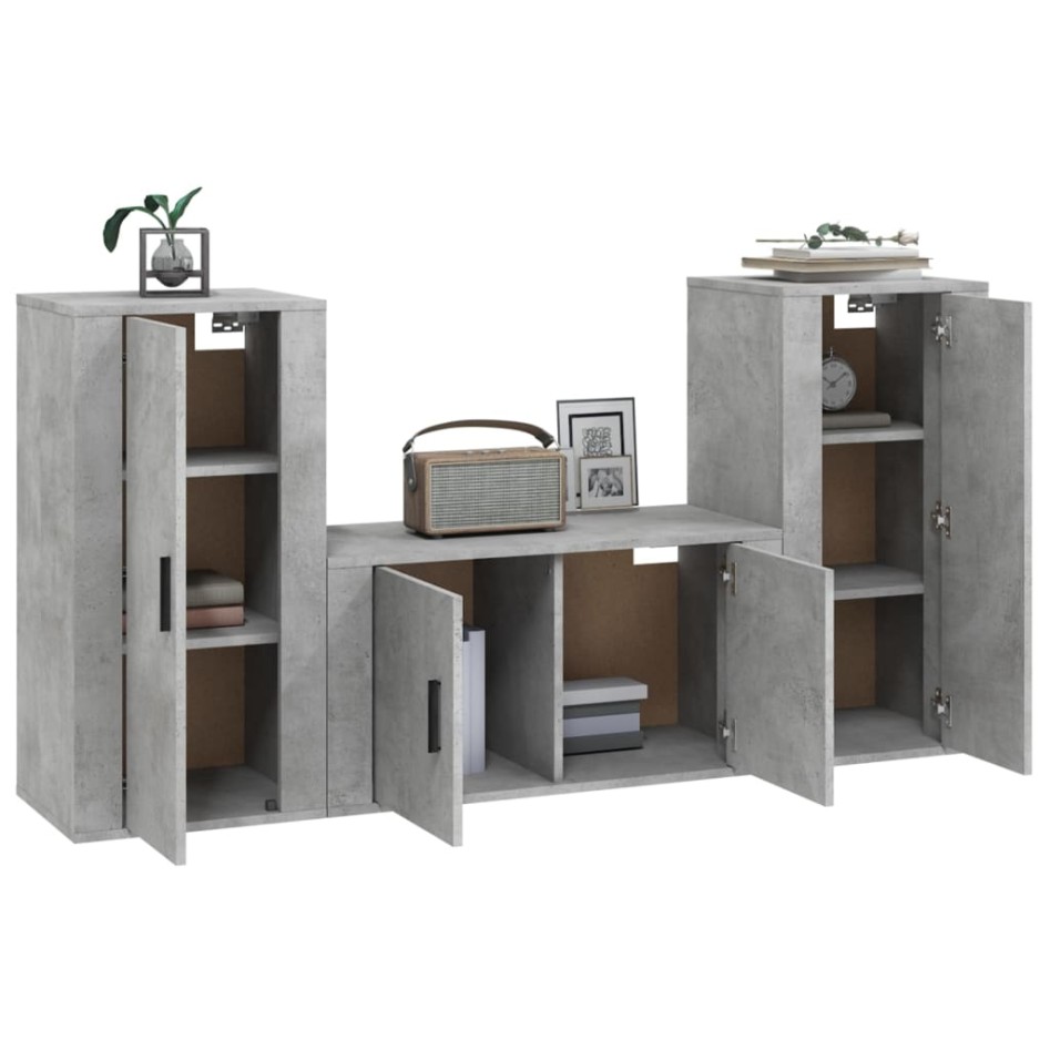 Set de muebles de TV 3 pzas madera contrachapada gris