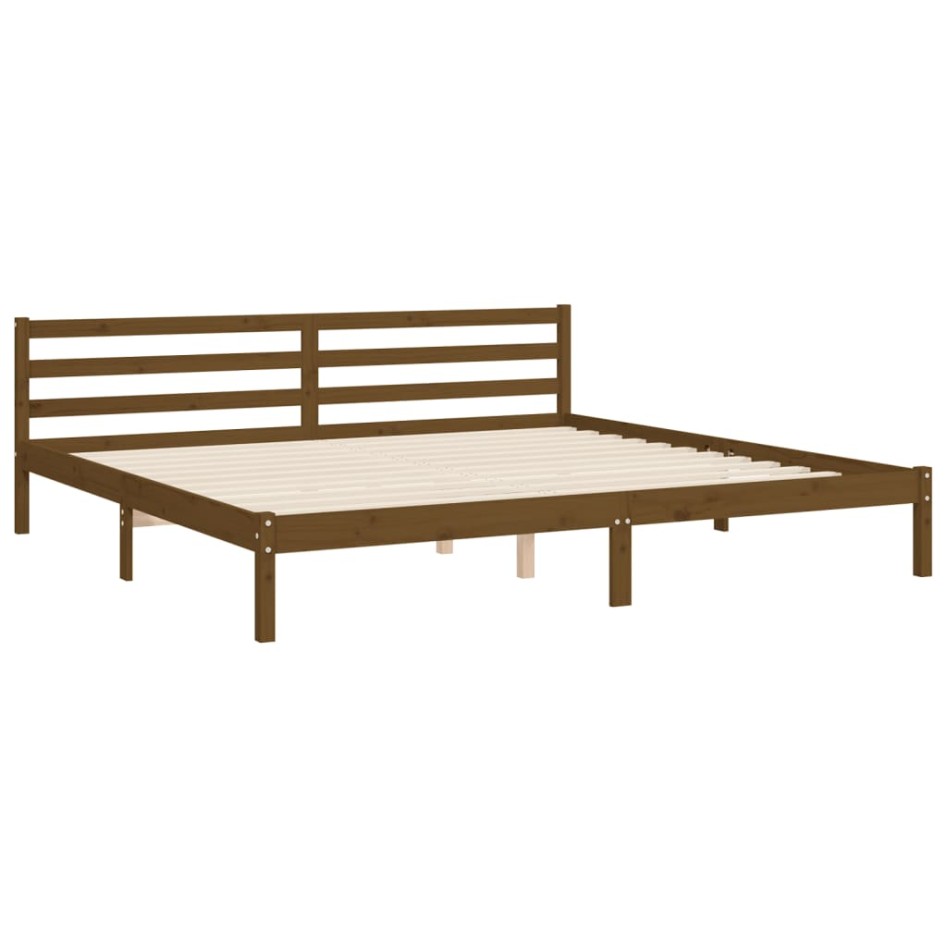 Estructura cama y cabecero madera maciza marrón miel 200x200