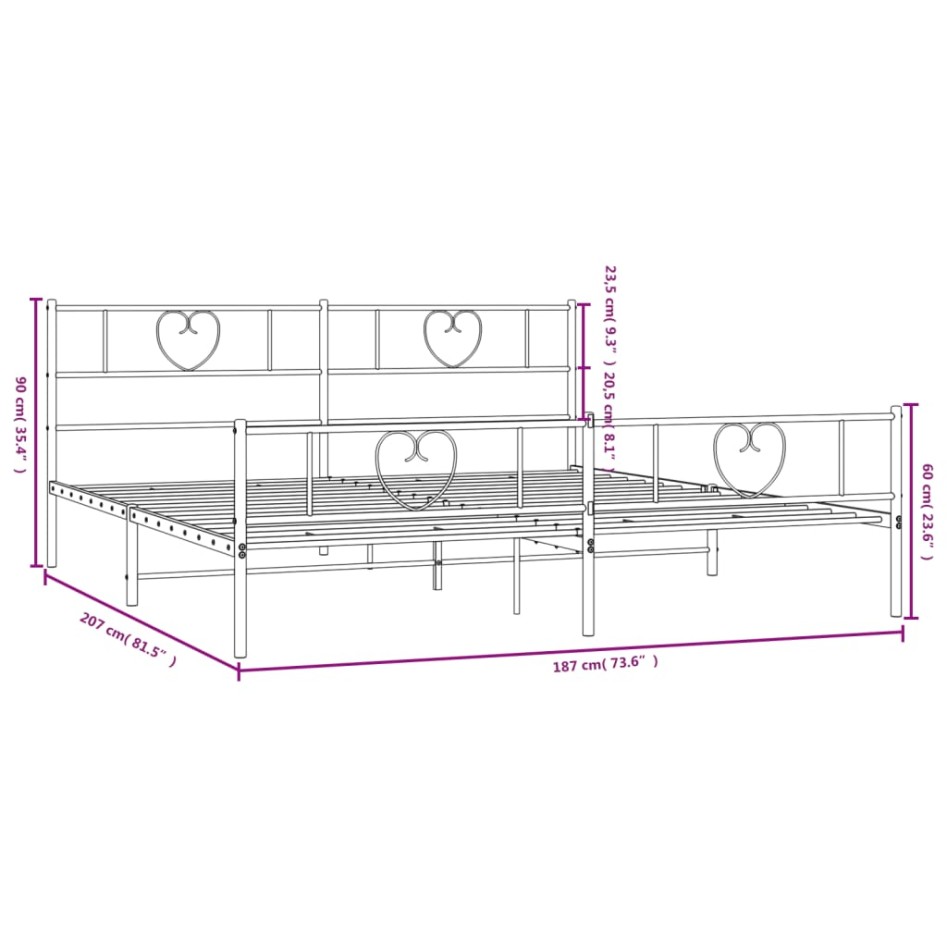 Estructura cama metal con cabecero y estribo blanco 180x200