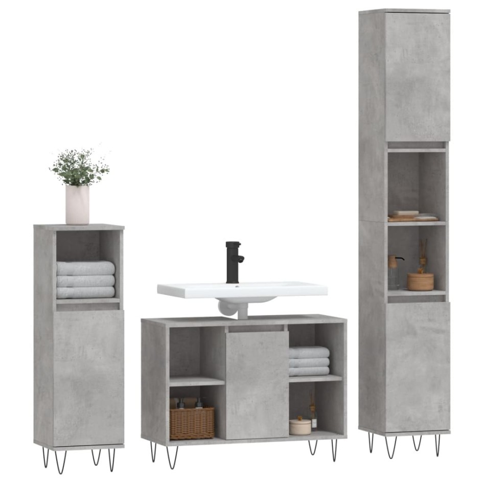 Set muebles de baño 2 piezas madera contrachapada gris