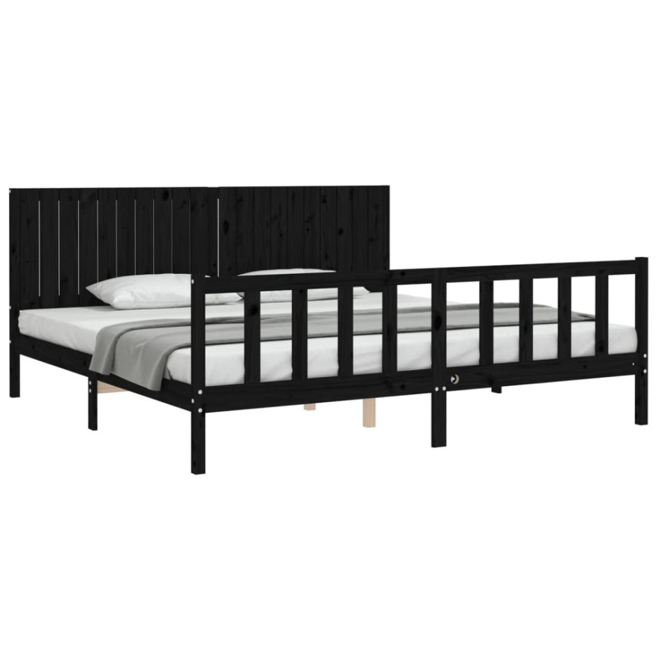 Estructura de cama con cabecero madera maciza negro 200x200