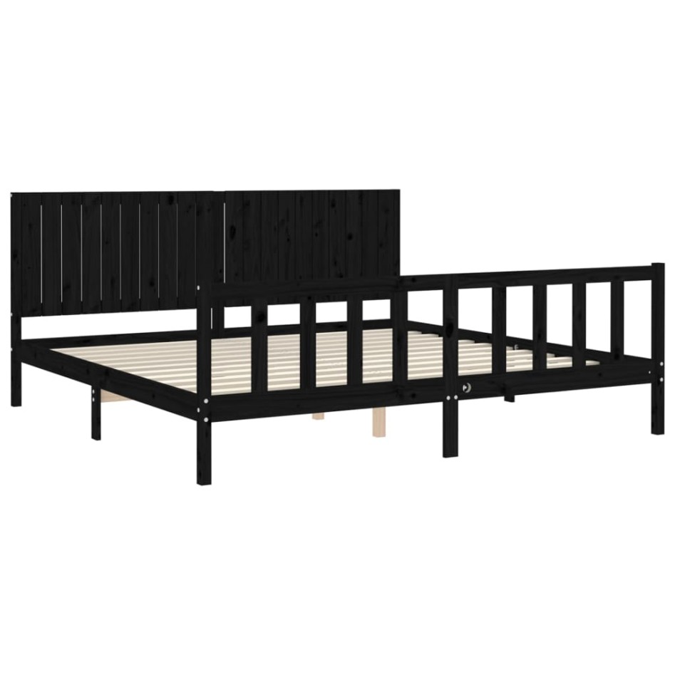 Estructura de cama con cabecero madera maciza negro 200x200