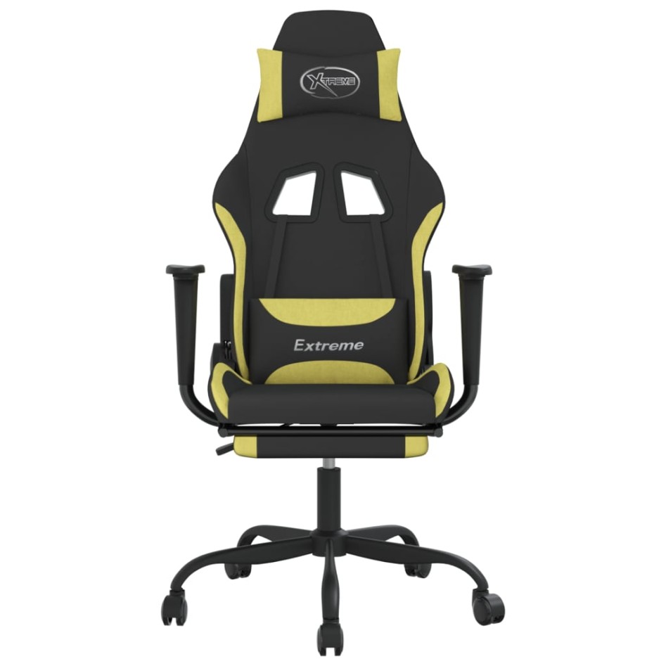 Silla gaming de masaje con reposapiés tela negro y verde