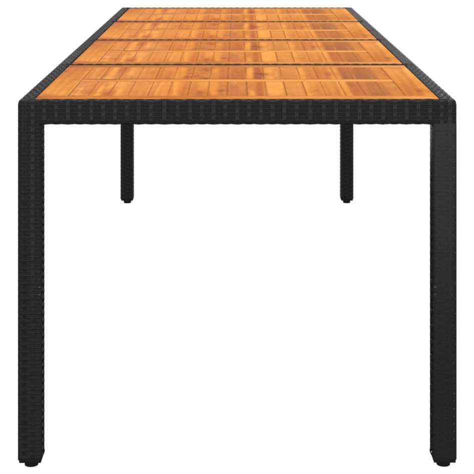 Mesa jardín madera acacia ratán sintético negro 250x100x75
