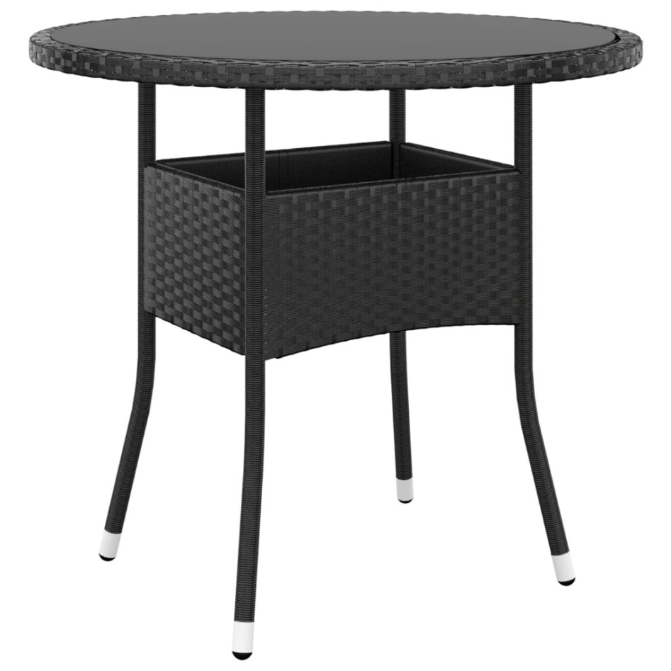 Mesa de jardín vidrio templado ratán sintético negro Ø80x75
