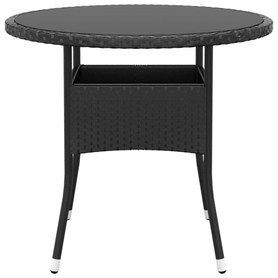 Mesa de jardín vidrio templado ratán sintético negro Ø80x75