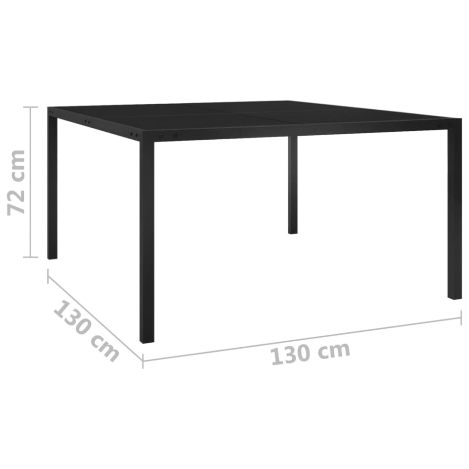 Mesa de jardín de acero y vidrio negra 130x130x72