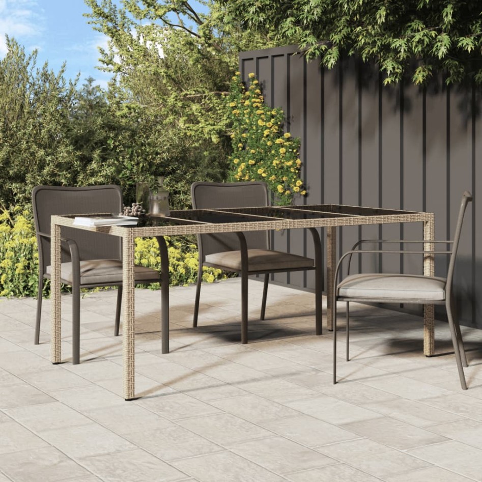Mesa jardín vidrio templado ratán sintético beige 190x90x75