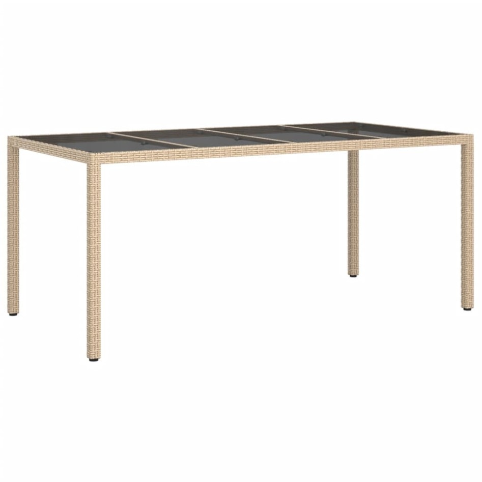 Mesa jardín vidrio templado ratán sintético beige 190x90x75
