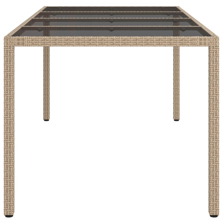 Mesa jardín vidrio templado ratán sintético beige 190x90x75
