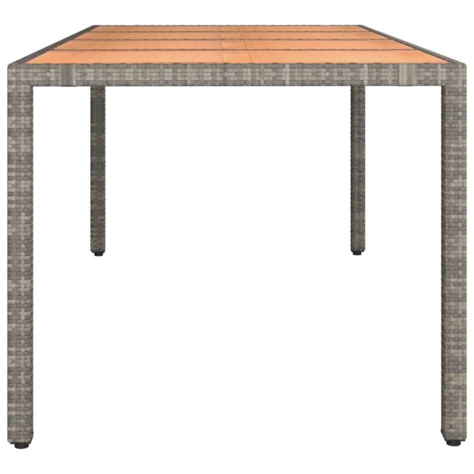 Mesa de jardín ratán PE gris y superficie madera maciza