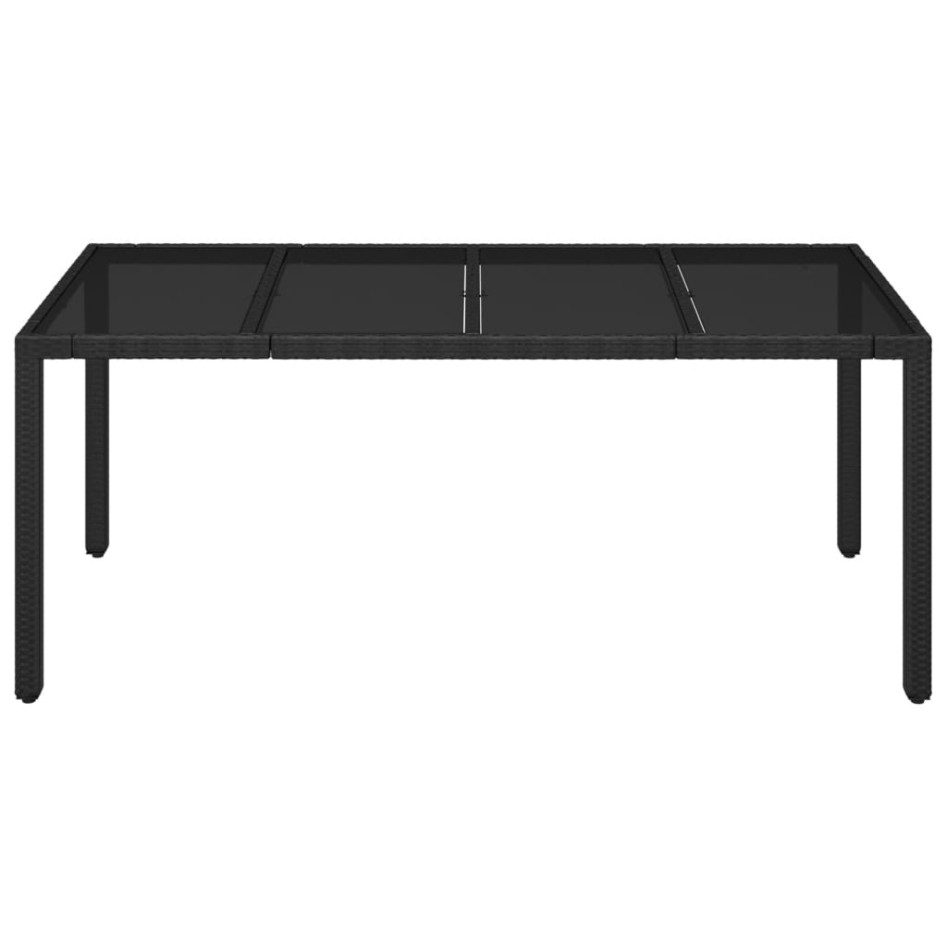 Mesa de jardín superficie de vidrio ratán PE negro 190x90x75