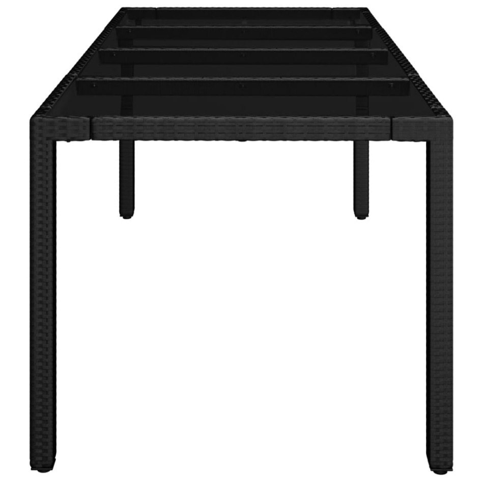 Mesa de jardín superficie de vidrio ratán PE negro 190x90x75