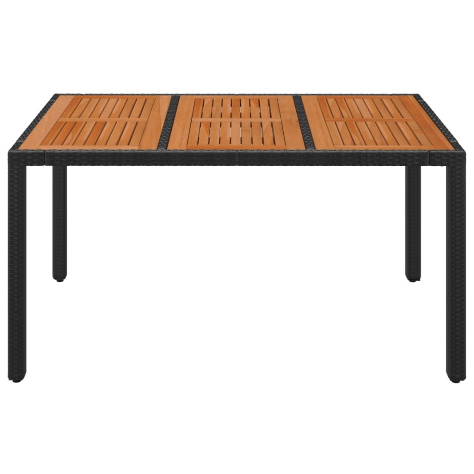 Mesa de jardín superficie de madera ratán PE negro 150x90x75