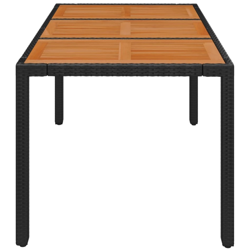 Mesa de jardín superficie de madera ratán PE negro 150x90x75