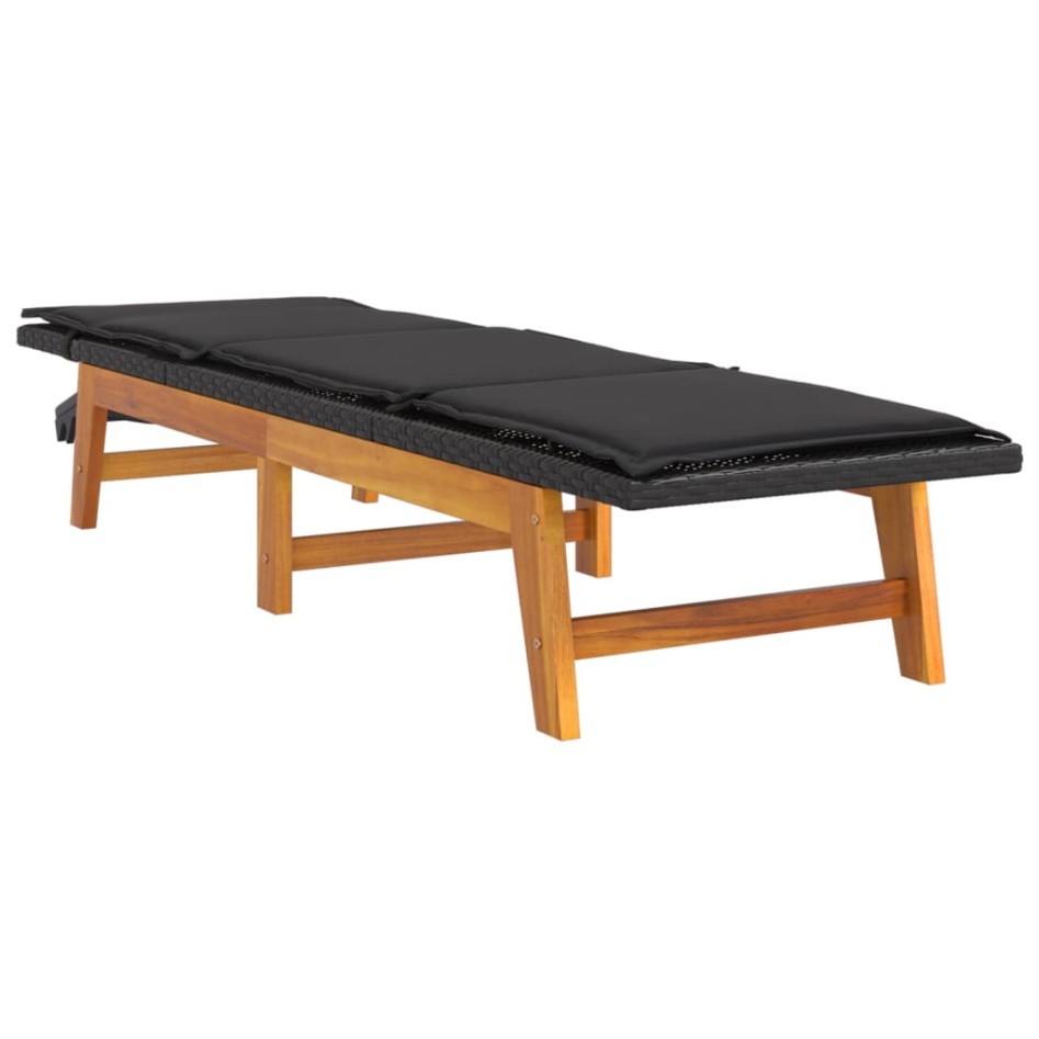 Tumbona con cojín ratán sintético y madera maciza