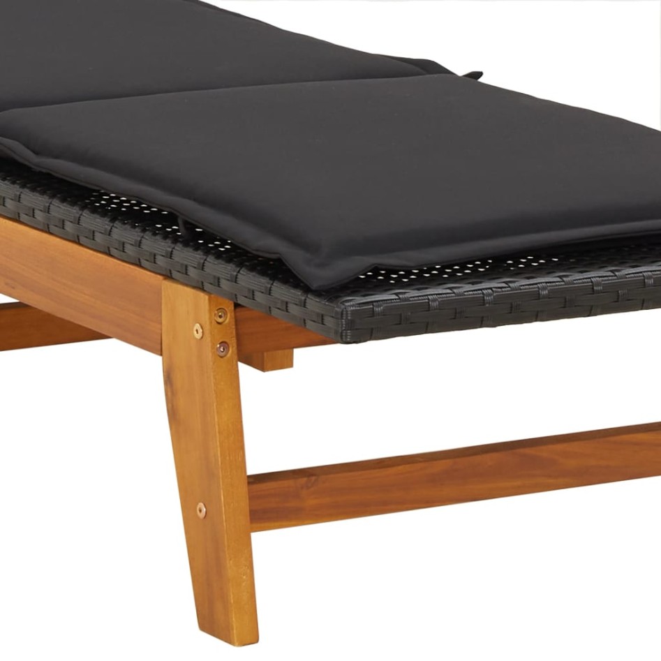 Tumbona con cojín ratán sintético y madera maciza