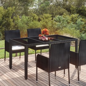 Mesa de jardín superficie de vidrio ratán PE negro 150x90x75