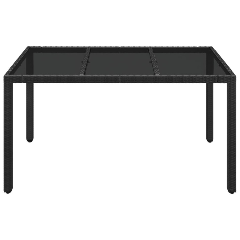 Mesa de jardín superficie de vidrio ratán PE negro 150x90x75