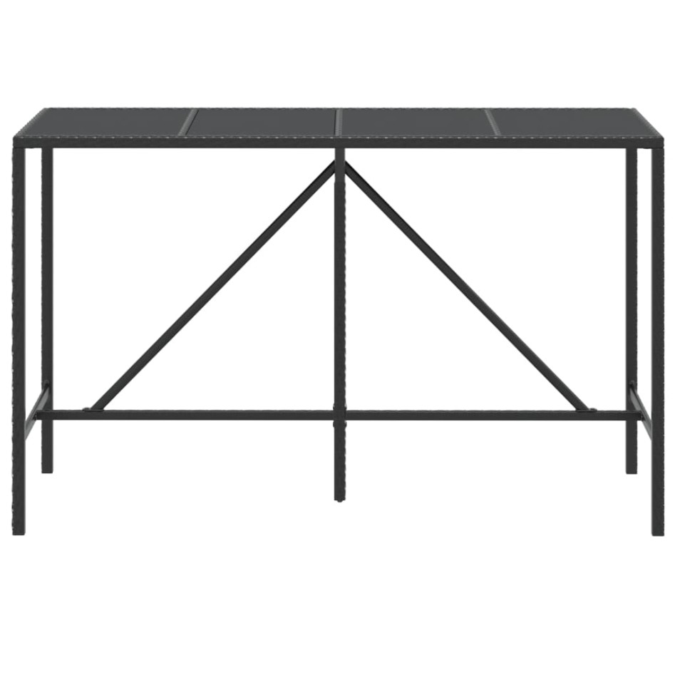 Mesa alta bar ratán PE y superficie vidrio negro 180x70x110