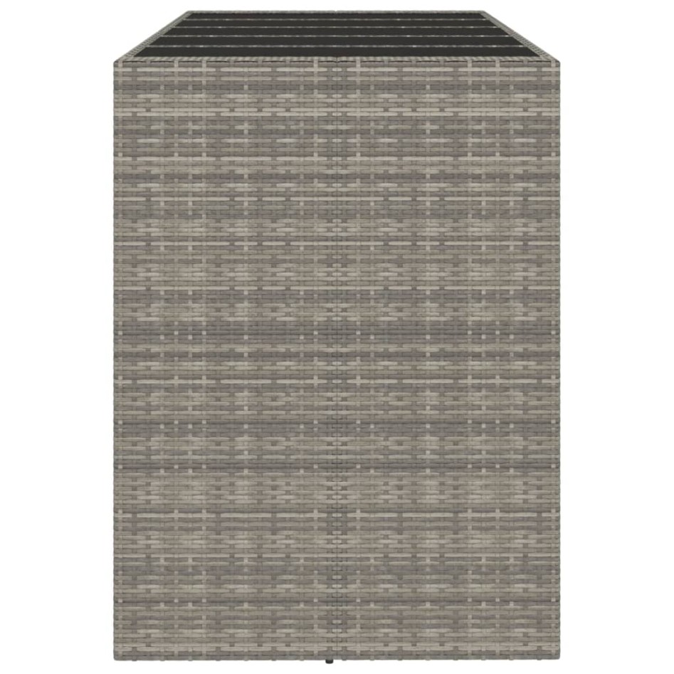 Mesa alta bar con superficie vidrio ratán PE gris 185x80x110