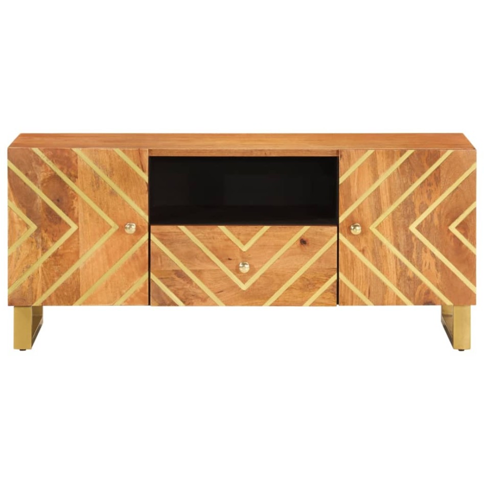 Mueble de TV madera maciza mango marrón y negro 105x33,5x46