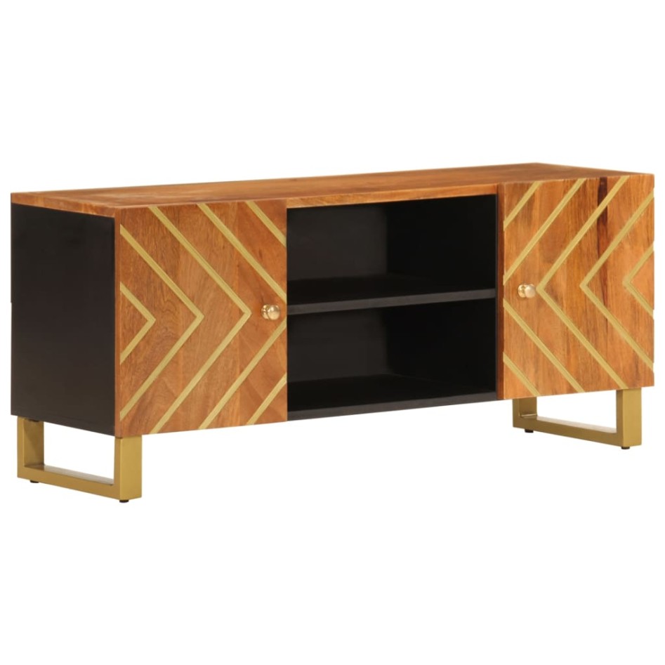 Mueble de TV madera maciza mango marrón y negro 105x33,5x46