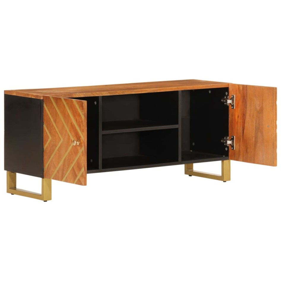 Mueble de TV madera maciza mango marrón y negro 105x33,5x46