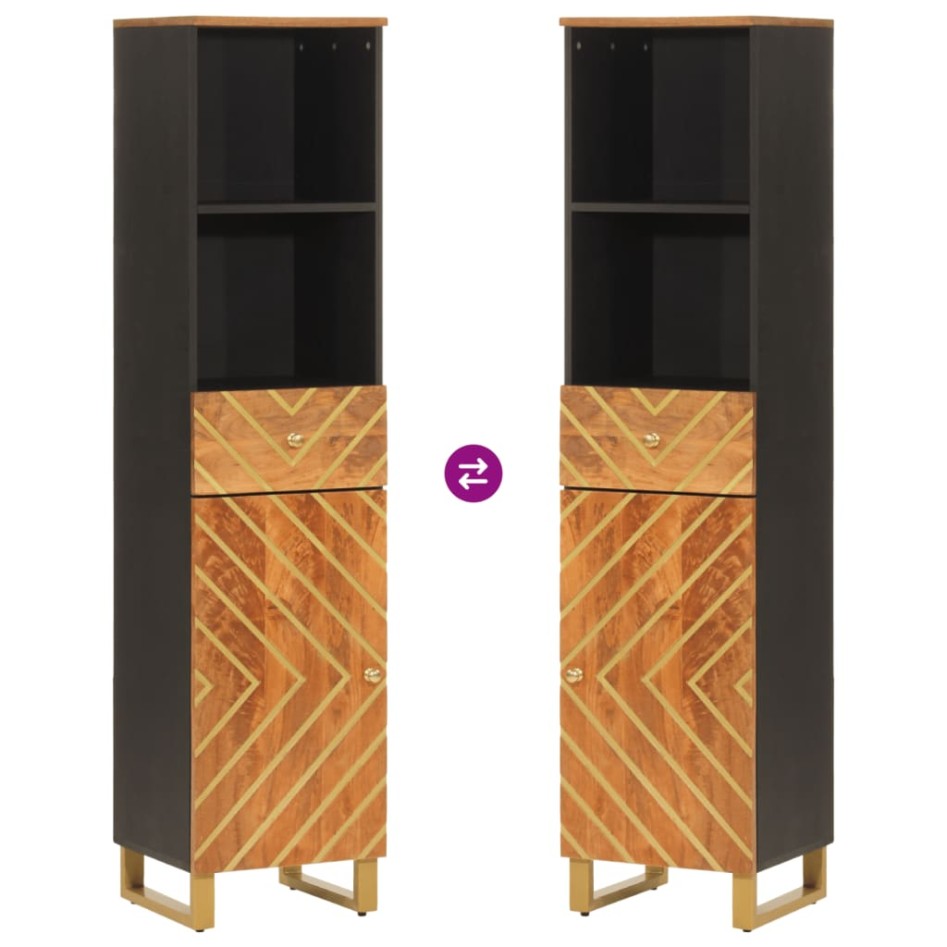 Mueble de baño madera maciza mango marrón negro 38x33,5x160